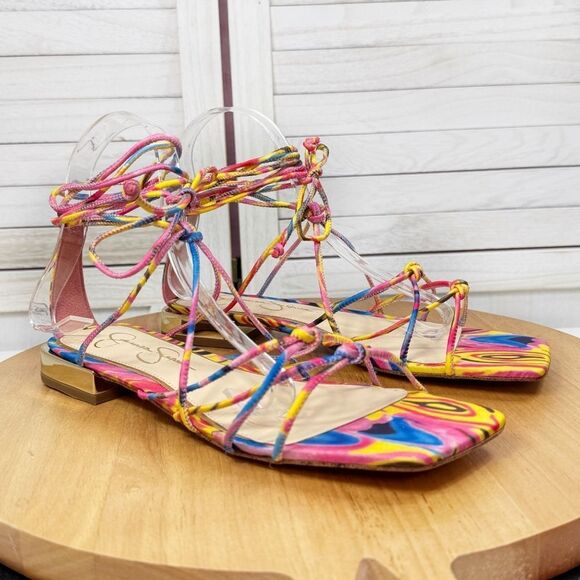 Jessica Simpson Chasca Ankle Tie Lace Up Gladiator Sandals Multicolor 8 - Picture 2 of 12
